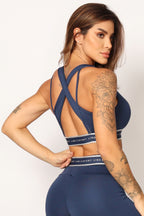 Conjunto flexible de cintura alta con bandeau en naranja y azul