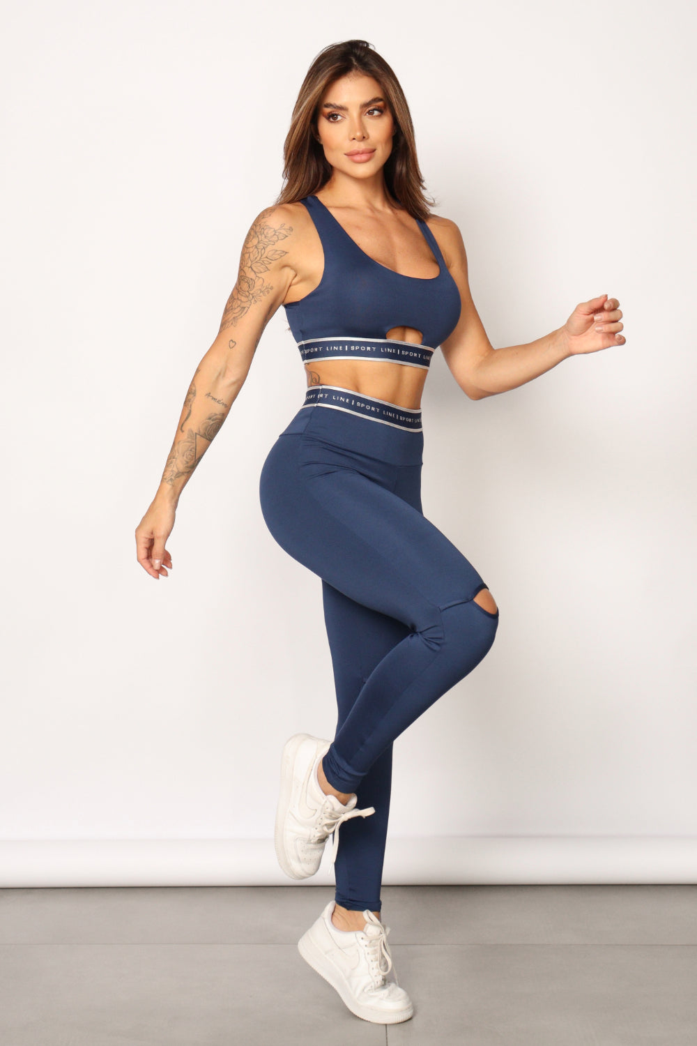 Flexy Orange and Blue High-Waisted Set with Bandeau Top